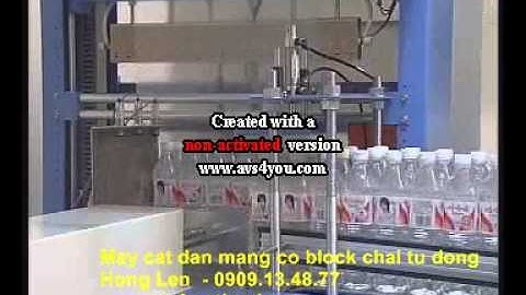 máy cắt dán màng co lốc tự động, máy đóng  màng co lốc chai nước suối, nước ngọt