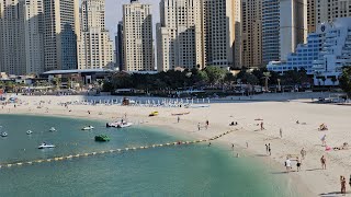 Dubai UAE 2pm winter walk: Amazing view of Dubai Marina & Bluewaters Island (02.07.'24: 4KUHD)