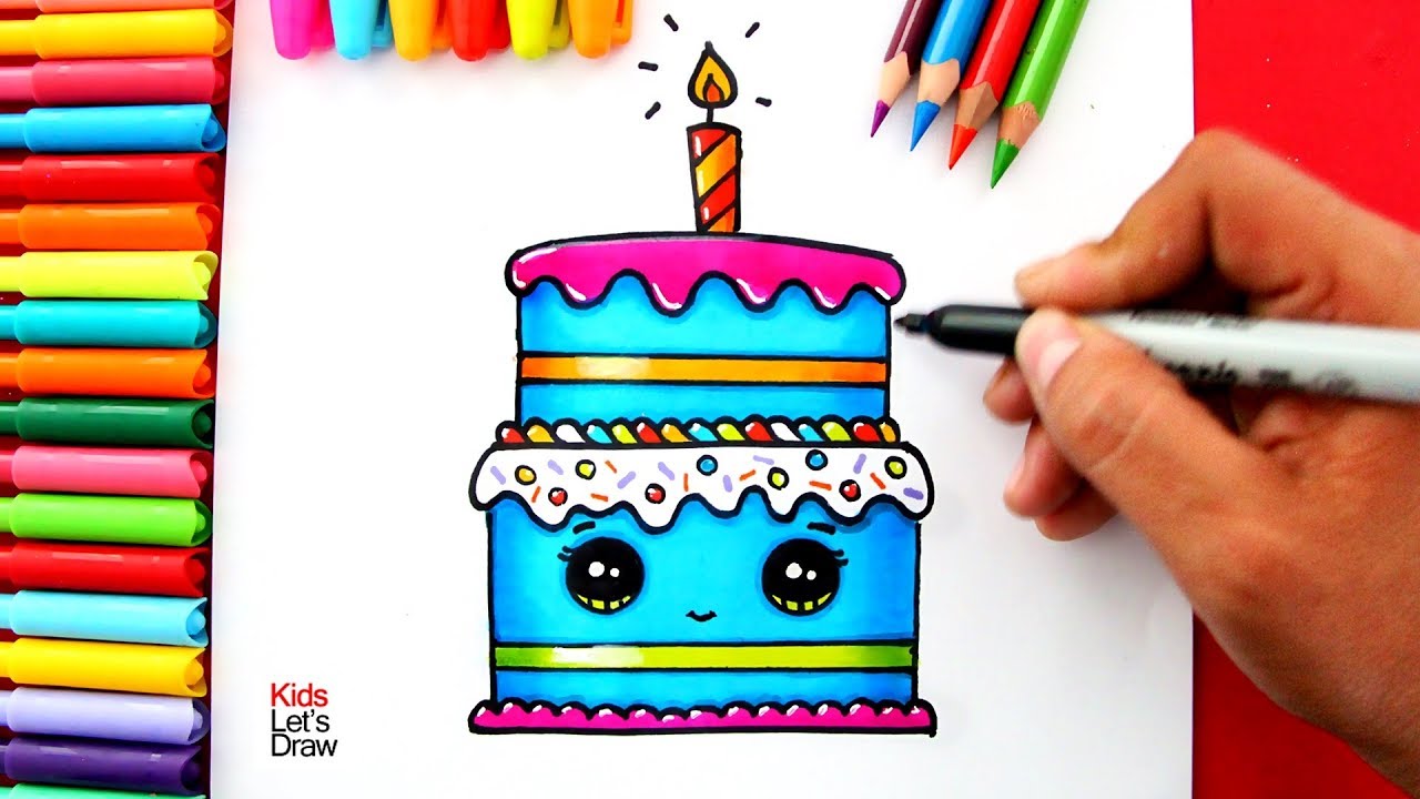 Cómo dibujar y pintar una TORTA DE CUMPLEAÑOS Kawaii | How to Draw a Cute  Birthday Cake - YouTube