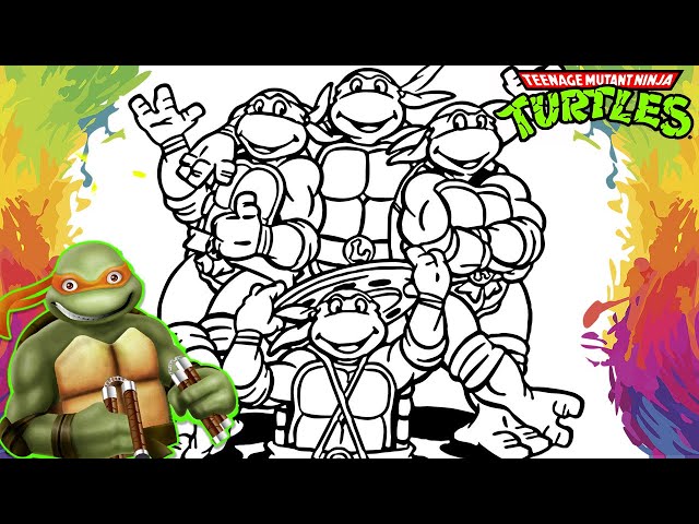 Pintando Tartaruga Ninja em Português, Coloring Leonardo Donatello  Michelangelo Raphael