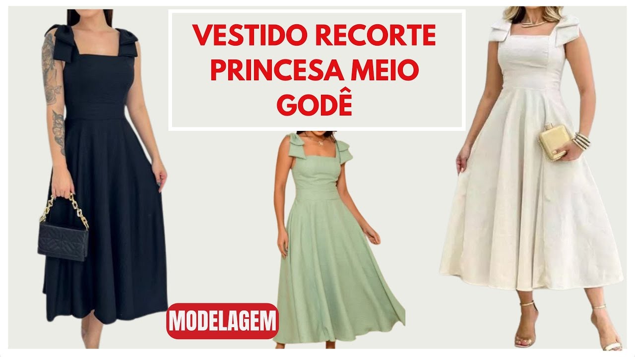 Vestido recorte princesa meio godê - modelagem