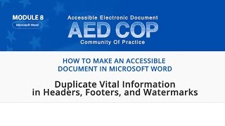 AED CoP: Microsoft Word - Duplicate Vital Info in Headers, Footers, & Watermarks
