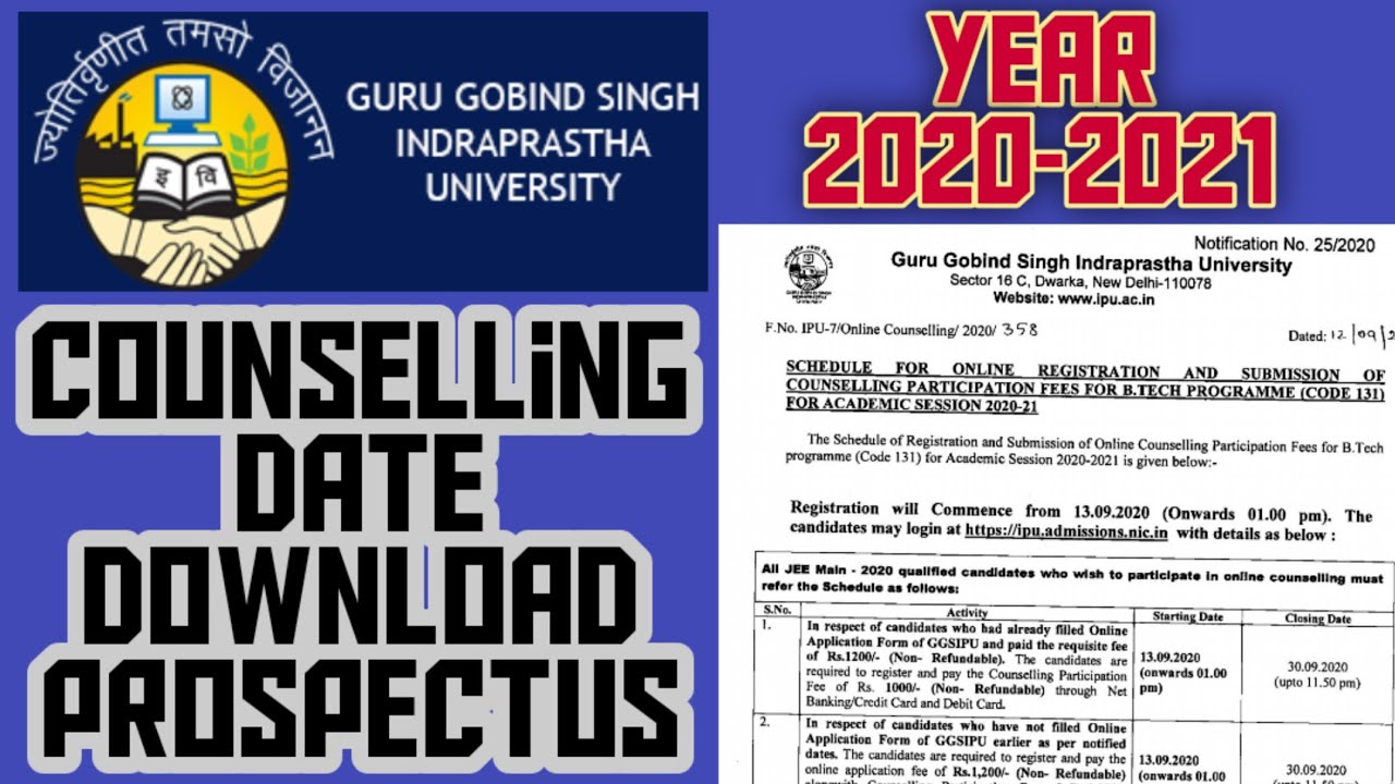 Ipu Guru Gobind Singh Indraprastha University Counselling Date 21 Youtube