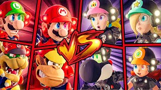 TEAM MARIO, LUIGI, BOWSER, DONKEY KONG VS DEVIL TEAM PEACH, ROSALINA, DAISY, YOSHI