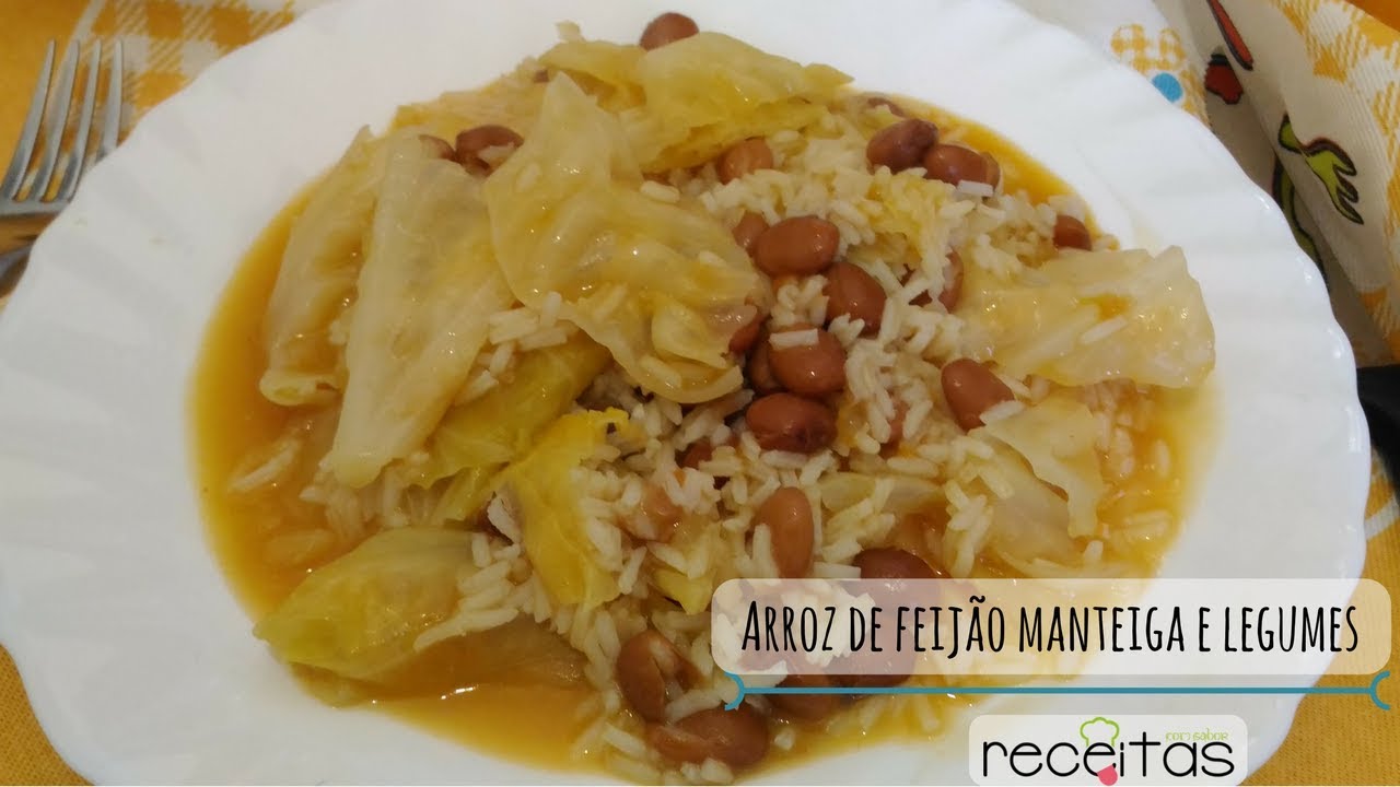 Arroz de feijão manteiga e legumes