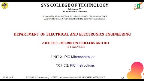 PIC microcontroller instructions | Microcontrollers and IOT | SNS Institutions