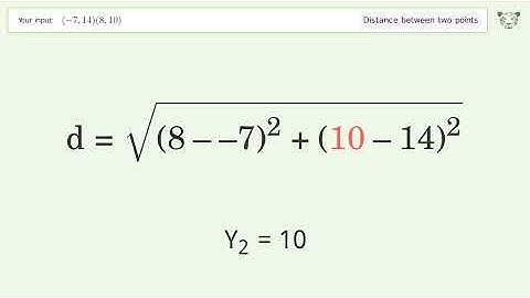 Find the distance between two points p1 (-7,14) and p2 (8,10): Step-by-Step Video Solution