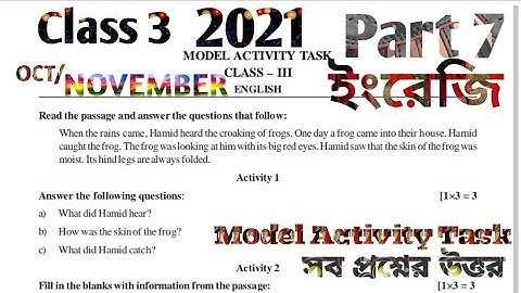 MODEL ACTIVITY TASK CLASS 3 ENGLISH PART 7 OCTOBER 2021