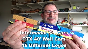 N Scale 3 & 5 Car Intermodal Well Car sets + 16 Shipping Container Company Logos