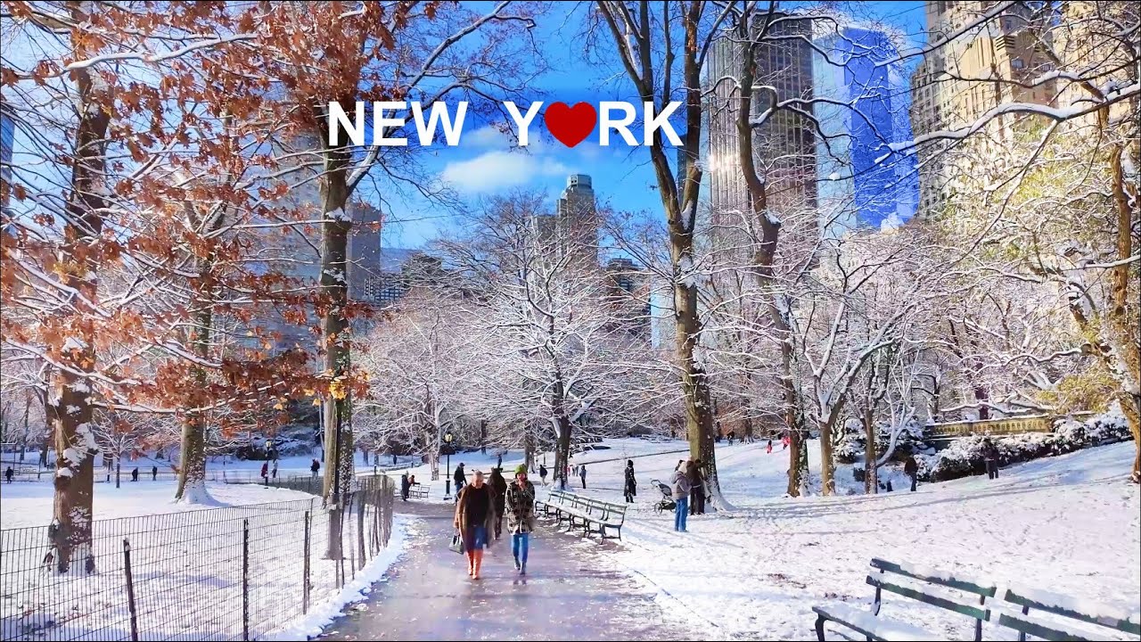 Snowfall in New York - Snow Walk Winter Wonderland in Central Park NYC ...