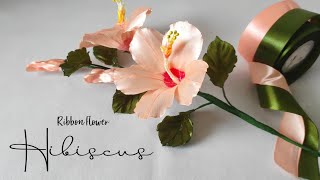 DIY How to make satin ribbon flower easy/ ribbon flower hibiscus tutorial