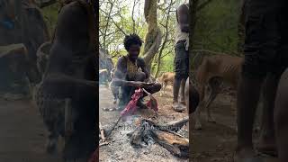 Hadzabe Tribe cook bush food in the forest to survive