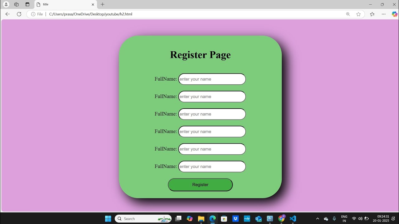 REGISTER PAGE IN HTML AND CSS //REGISTER FORM #register - YouTube