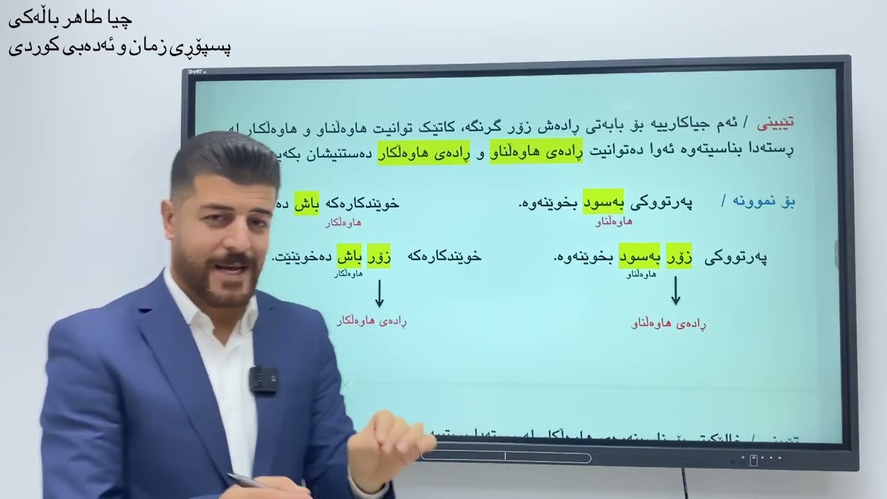 ناسینەوەی (هاوەڵناو) و (هاوەڵکار) لە ڕستە، لەگەڵ ناسینەوەی (ڕادەی هاوەڵناو) و (ڕادەی هاوەڵکار)