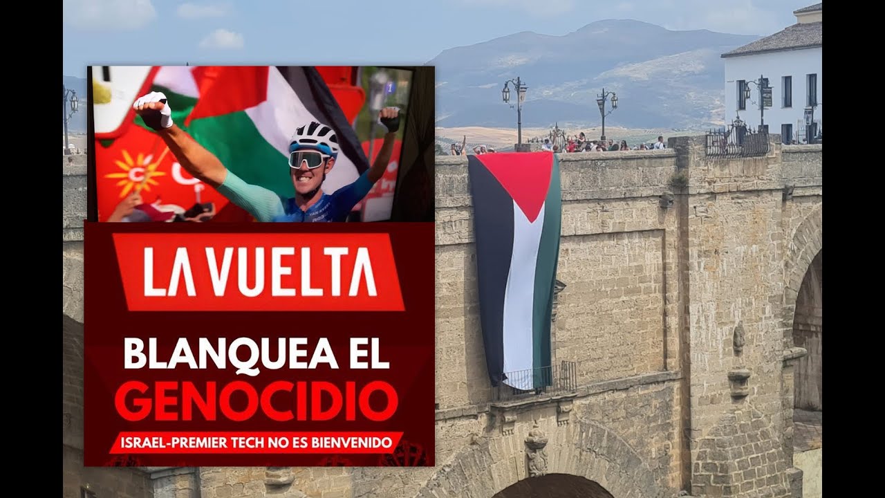 Bandera gigante de Palestina en Ronda (Vuelta Ciclista a España) - YouTube