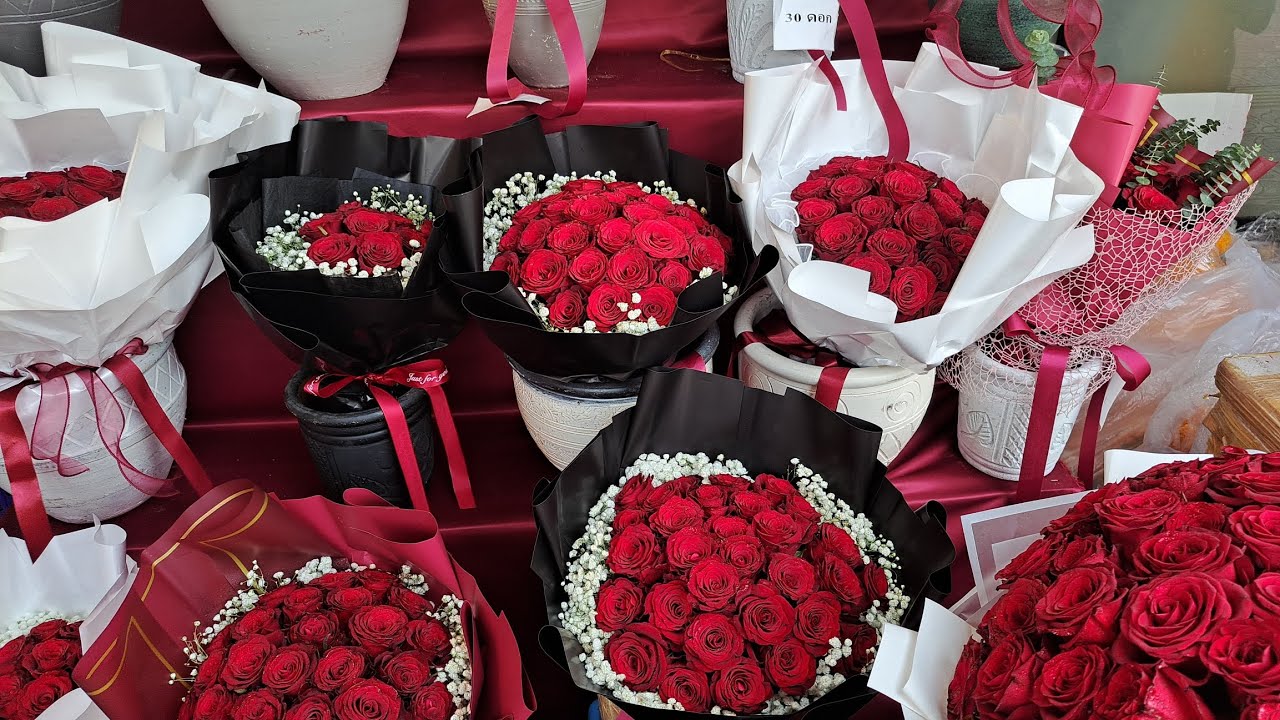 The atmosphere throughout the wholesale flower market in Pak Khlok, Bangkok, during Valentine's Day 