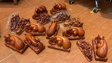 Tượng chuột kéo bao tiền gỗ hương đã hoàn thiện giá siêu rẻ