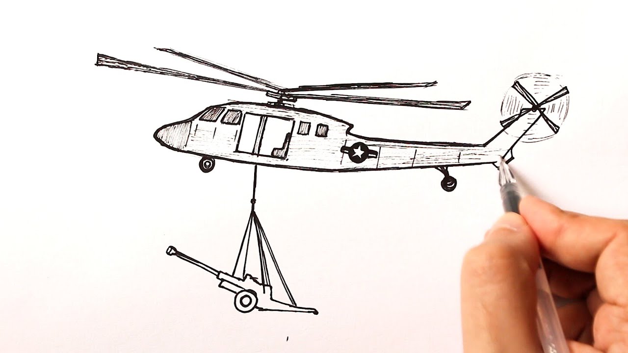 How to draw a Military Helicopter Easy - YouTube
