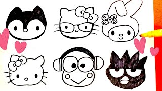 Hello Kitty and Friends characters   face Easy drawing and coloring for kids #hellokitty sanrio