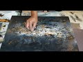 Acrylic abstract art painting demo with brush and pallet knife  gold rush