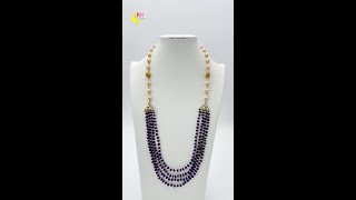 Samosa Pendant Necklace with Amethyst Pumpkin Beads &amp; Pearls | Thread &amp; Kattu Teega Model