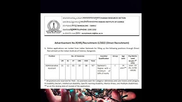 IISc Recruitment - 76 Administrative Assistant Vacancies #govtjobs #iisc #jobs