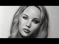 Realistic pencil drawing timelapse, Portrait drawing of Jennifer Lawrence