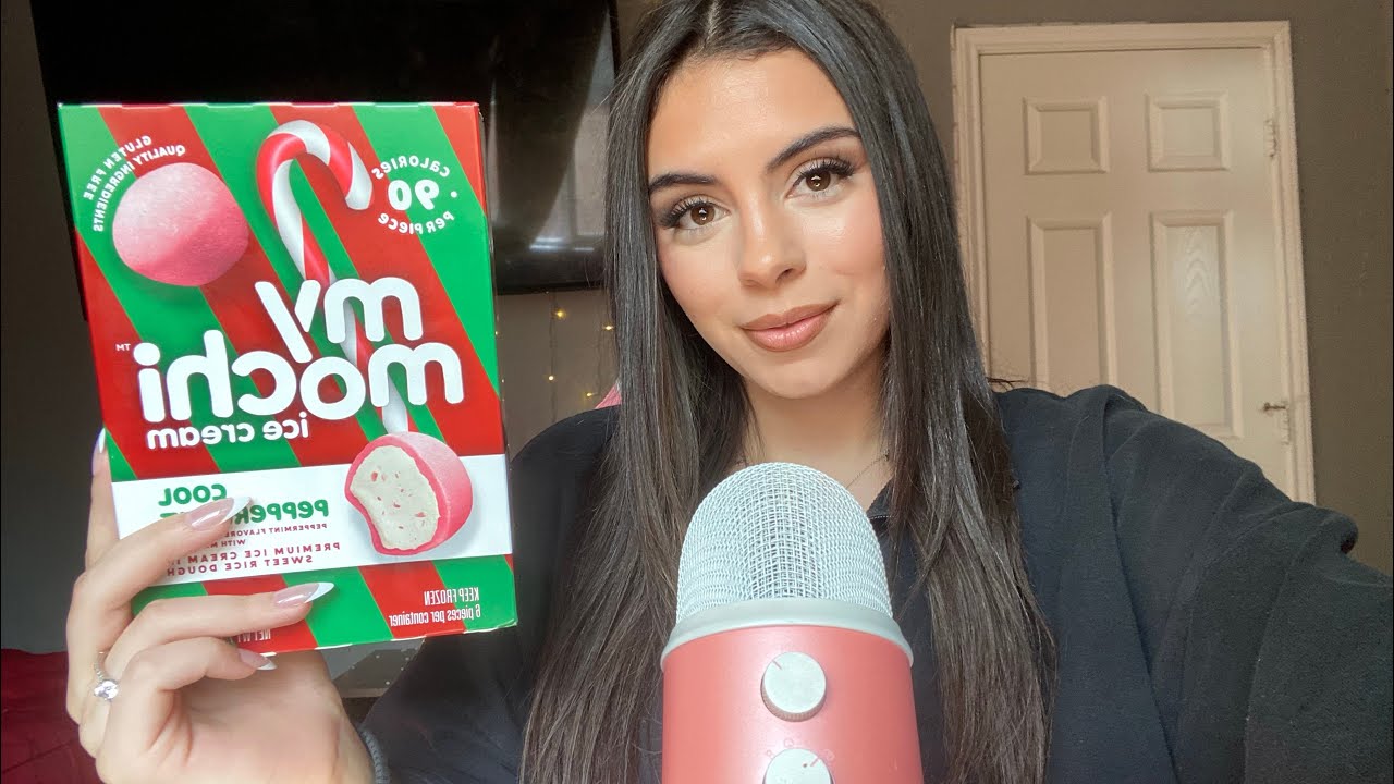 Asmr|| Peppermint Mochi Icecream mukbang (cupped sticky eating sounds ...