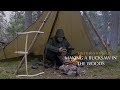 Bushcraft Wild Camping in the Rain - Making a Bucksaw in the Woods - Coffee and Bacon - Tarp Shelter