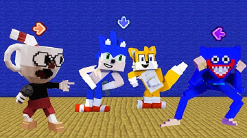 FNF Character Test | Gameplay VS Minecraft Animation | Huggy Wuggy | Sonic Dancing Meme | Cuphead