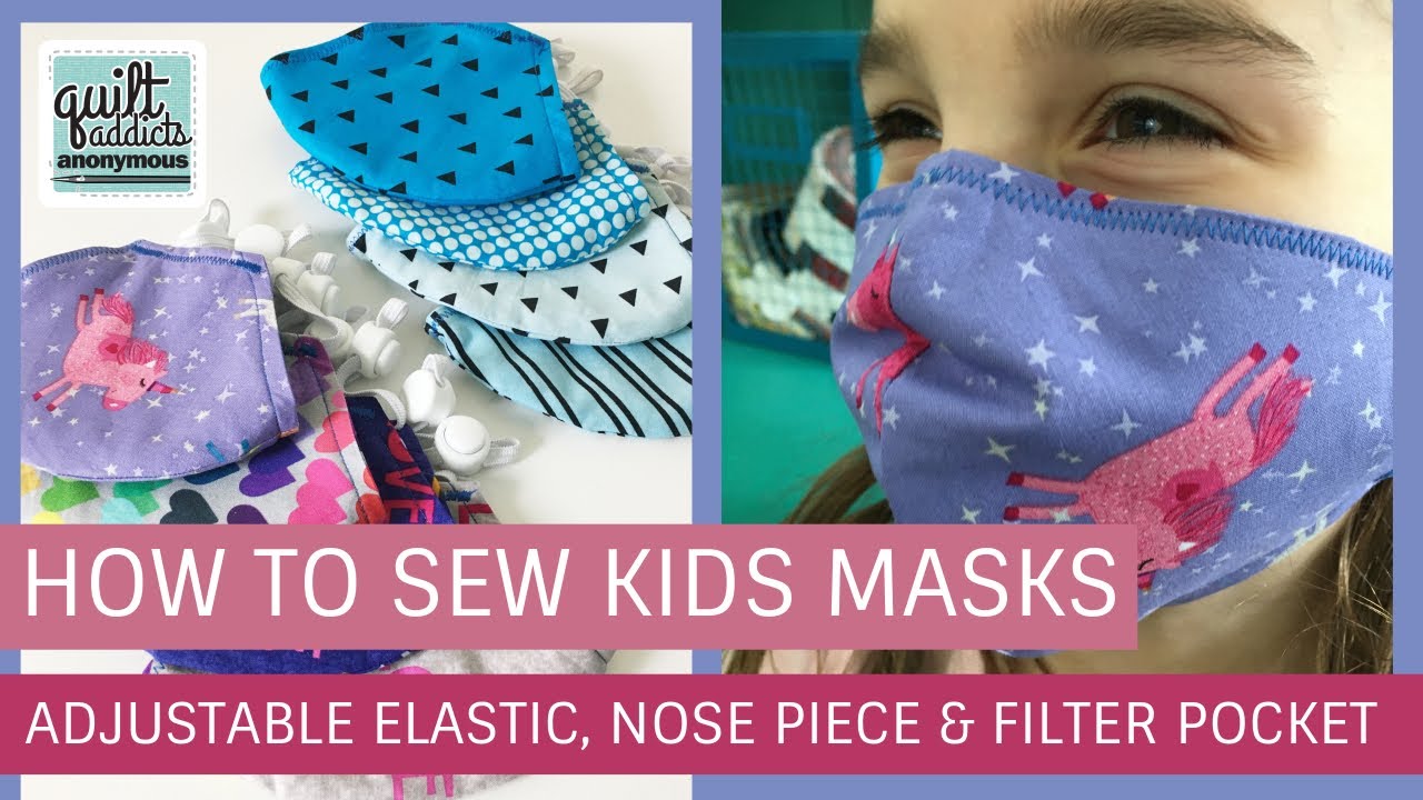 Kids Face Mask Pattern with Filter Pocket, Nose Piece & Adjustable