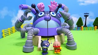 だだんだんのおもちゃの部品をバイキン城にくっつけて遊ぶよ♪吸盤のくねくねチューブで色々な形を作るよ!