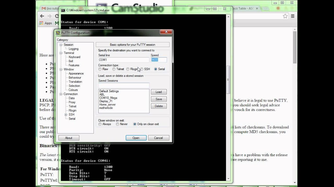 Putty for serial connection YouTube
