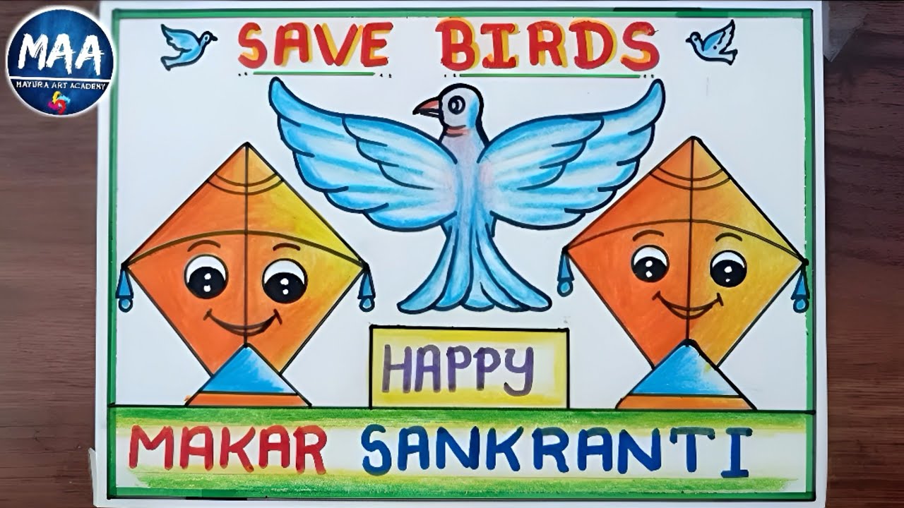 Makar Sankranti Drawing Easy | How to Draw Makar Sankranti Drawing | Save Bird's for sankranti