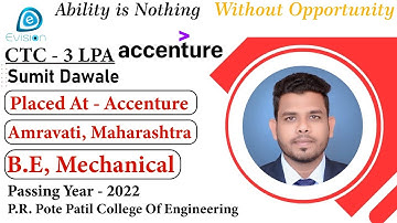 Congrats, Sumit Dawale | Selected in " ACCENTURE " | 3LPA | MECHANICAL ENGINEER, PoY 2022 | Amravati