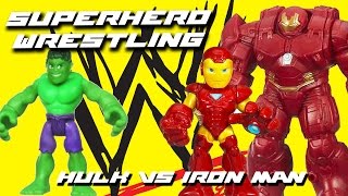 Superhero Wrestling Hulk vs Iron Man avengers hulkbuster wwe playskool marvel imaginext toys