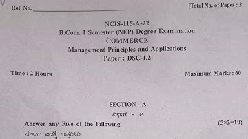 Management Principles and Application Bcom 1st Sem NEP 2022 question paper gulbarga | stock & share