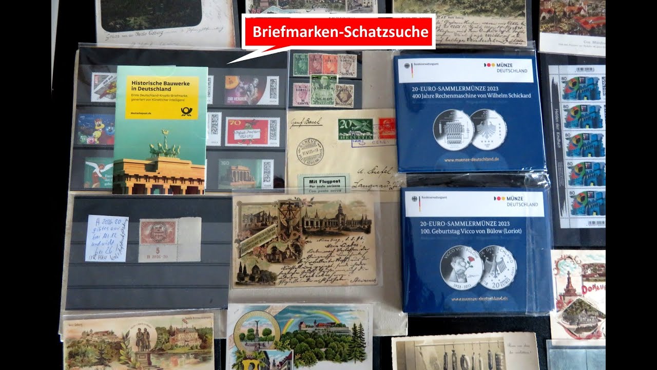 Schatzsuche bei meinen Briefmarken, Münzen, Karten Einkäufen mit 1.  Deutschland-Krypto-Briefmarke