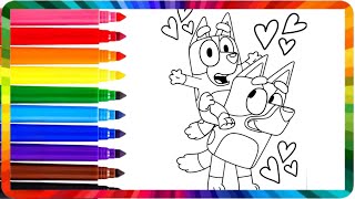 Drawing and Coloring Bluey and His Father🐶🐕💙🧡Bingo Drawing | Drawing for Kids