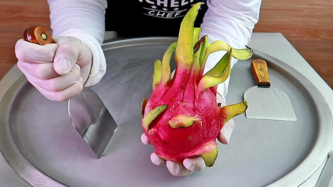 Dragon Fruit - Ice Cream Rolls | how to make rolled fried Ice Cream with Pitaya | ASMR
