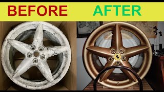 FERRARI 360 MODENA ALLOY WHEEL RIM RESTORATION BEFORE AFTER PROFESSIONAL REFURB REFURBISHMENT
