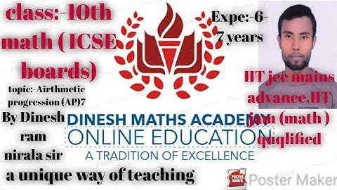 ICSE CLASS 10th ARITHMETIC PROGRESSION  Ex:-9.3 BY DINESH RAM NIRALA SIR,  VIDEO 11
