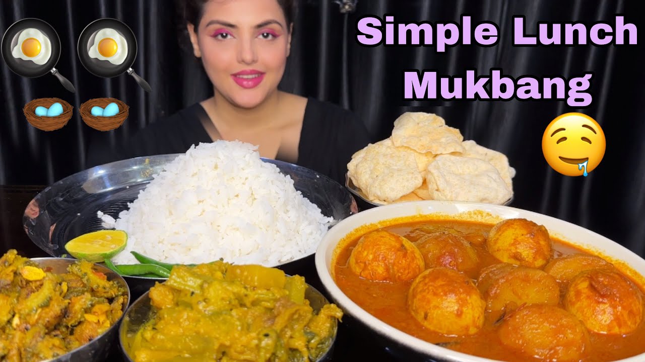 Spicy Egg Curry with Rice, Veg Curry, Papad| Mukbang Eating Show| ASMR | Eating Videos