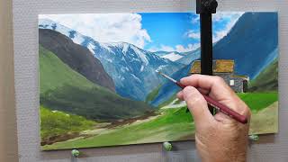 THREE Minute Time Lapse Oil Painting Alpine Mtn House