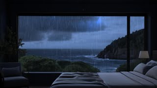 Rain and Thunder Sounds in a hillside Beach bedroom . for Insomnia healing, and Deep Sleeping😴😴