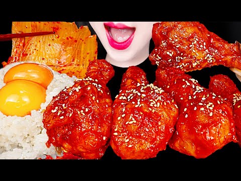 ASMR Fried Chicken Rice, Biryani, Kimchi 처갓집 양념 치킨 치밥 먹방 Mukbang, Eating