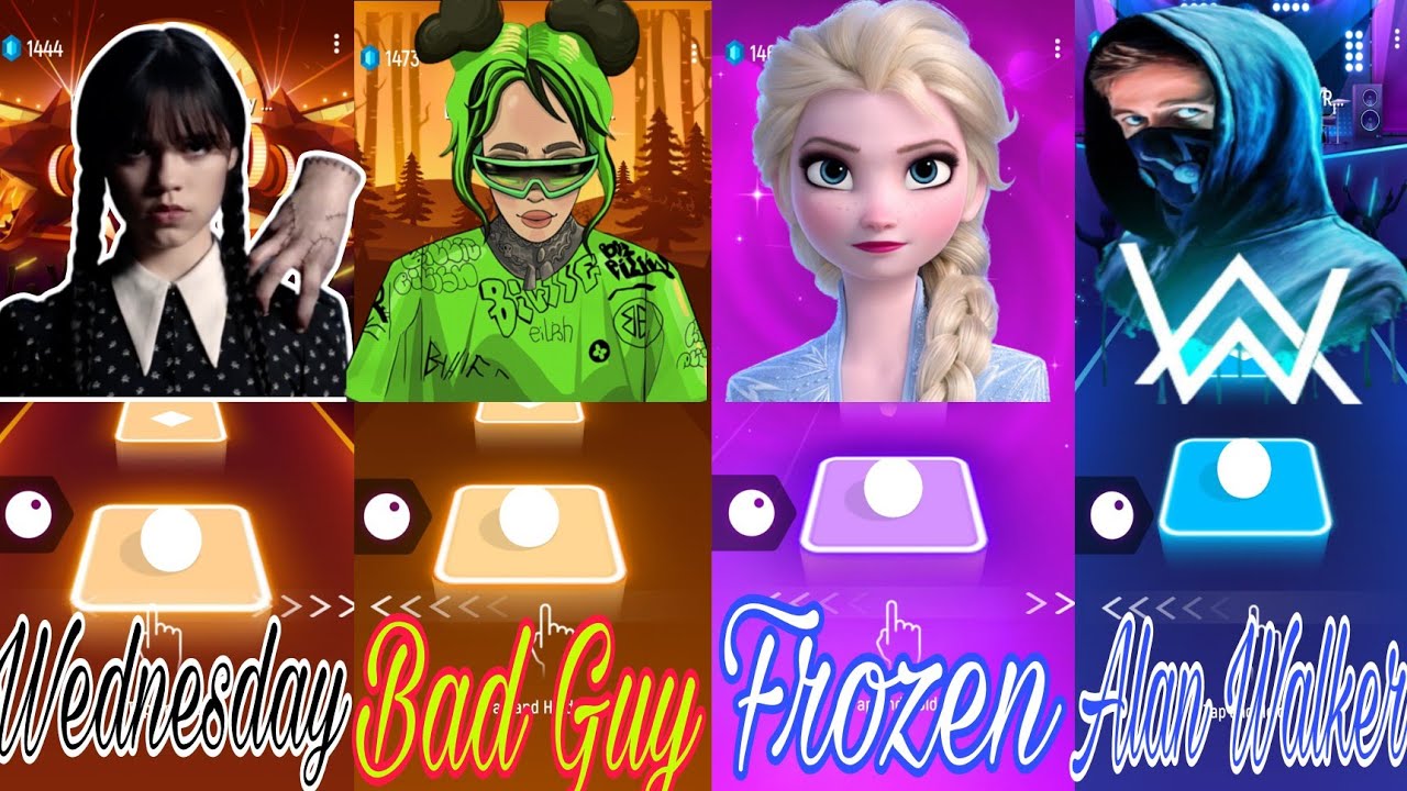 Wednesday vs Billie Elish vs Frozen vs Alan walker Tiles Hop EDM