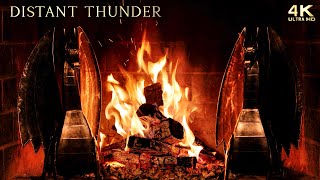 ⚡️🔥 Distant Thunderstorm &amp; Crackling Fireplace w/ Dragon Andirons ~ 8 Hours of Sleep Sounds