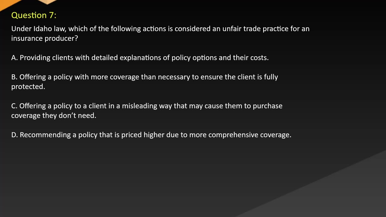 Idaho Insurance Producer License Exam Free Practice Questions