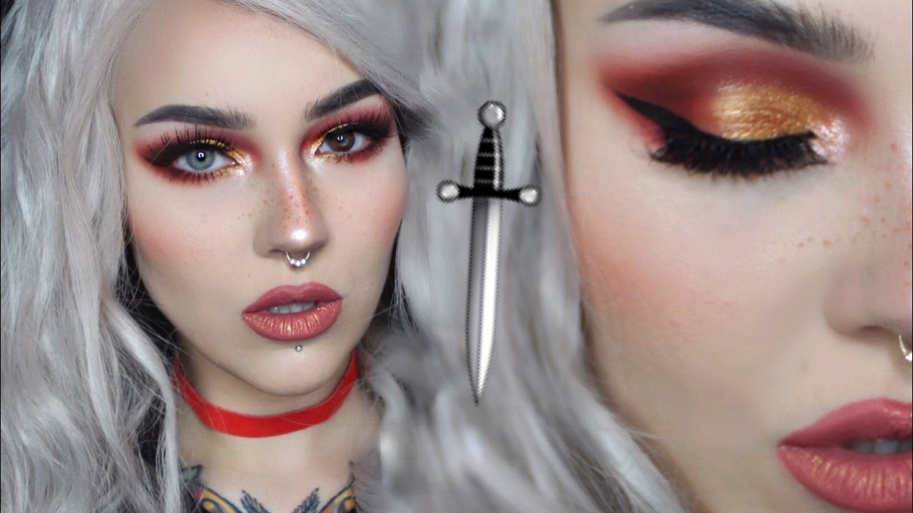 Holiday Grunge Glam Red Gold Cut Crease Makeup Tutorial YouTube